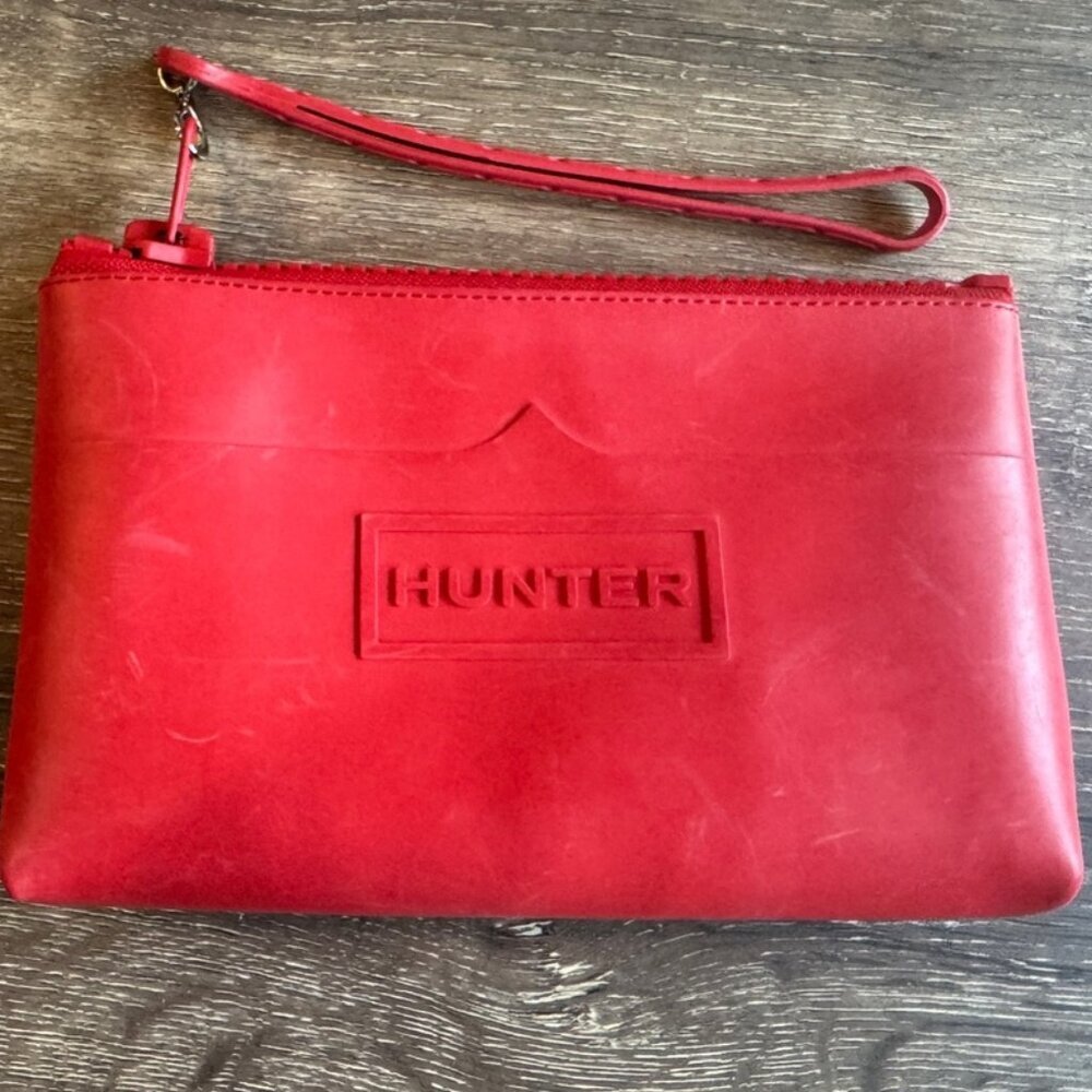 Hunter Red Rubber Zipped Clutch Bag